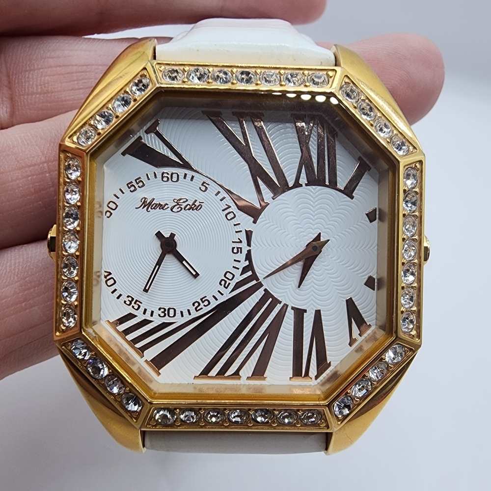 Marc Ecko Gold Tone Dual Movement White Leather Analog Watch